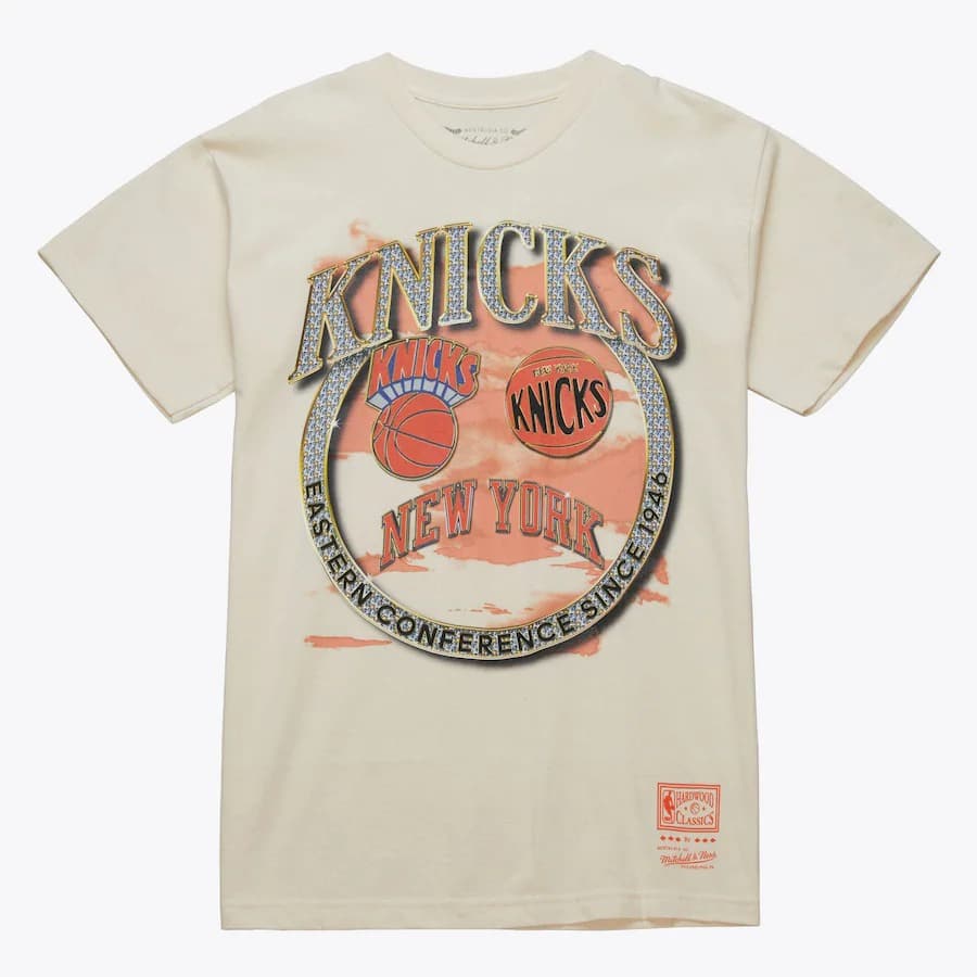 Футболка Mitchell & Ness Natural New York Knicks Hardwood Classics Crown Jewels T-Shirt