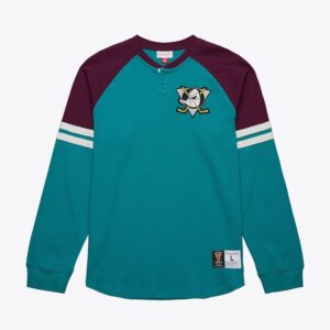 Mitchell-Ness-Teal-Anaheim-Ducks-Vintage-Logo-Thermal-Henley-Top-300x300