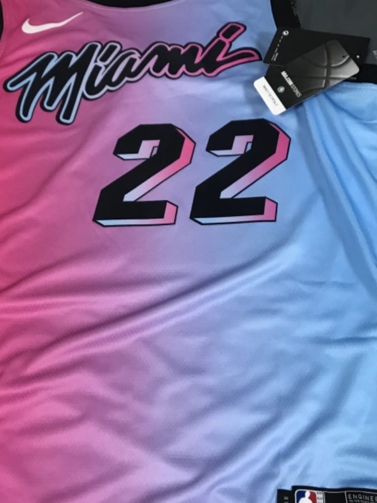 Баскетбольная джерси 2020-21 Miami Heat #22 Jimmy Butler City Edition Blue Pink Swingman Jersey