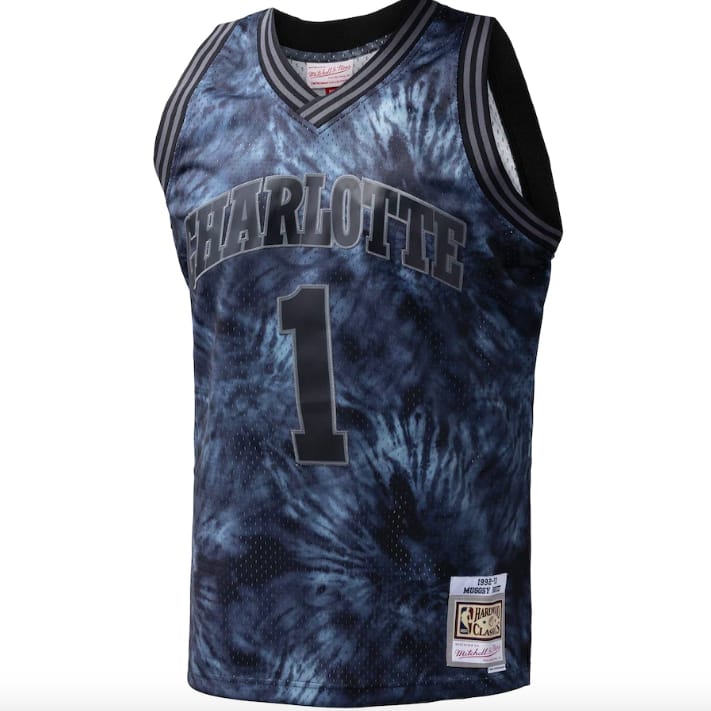 Баскетбольная джерси 1992-93 Charlotte Hornets #1 Muggsy Bogues Hardwood Tie-Dye Swingman Black Jersey