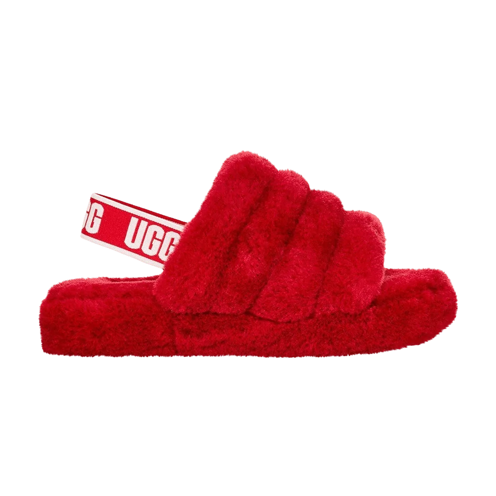 Krossovki-UGG-Fluff-Yeah-Slide-Kids-Ribbon-Red