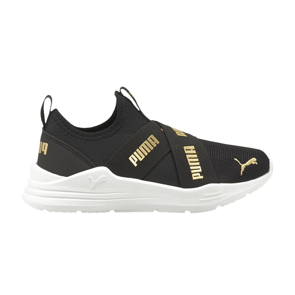 Кроссовки Puma Wired Run Slip-On Little Kid 'Black Team Gold'
