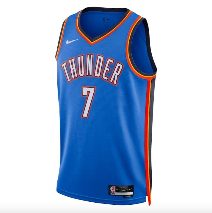 Баскетбольная джерси 2022 NBA Draft First Round Pick Oklahoma City Thunder #7 Chet Holmgren Swingman Icon Blue Jersey