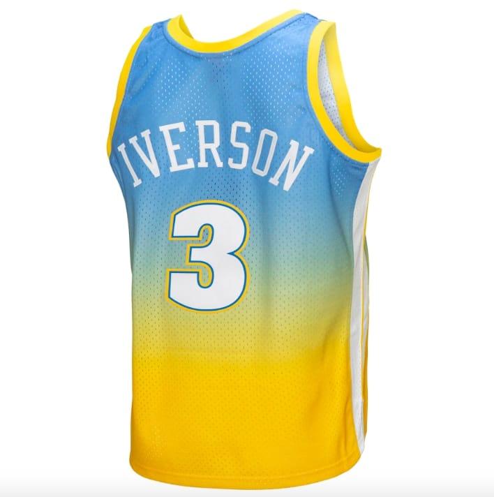 Баскетбольная джерси 2006-07 Denver Nuggets #3 Allen Iverson Mitchell & Ness Fadeaway Yellow/Blue Jersey