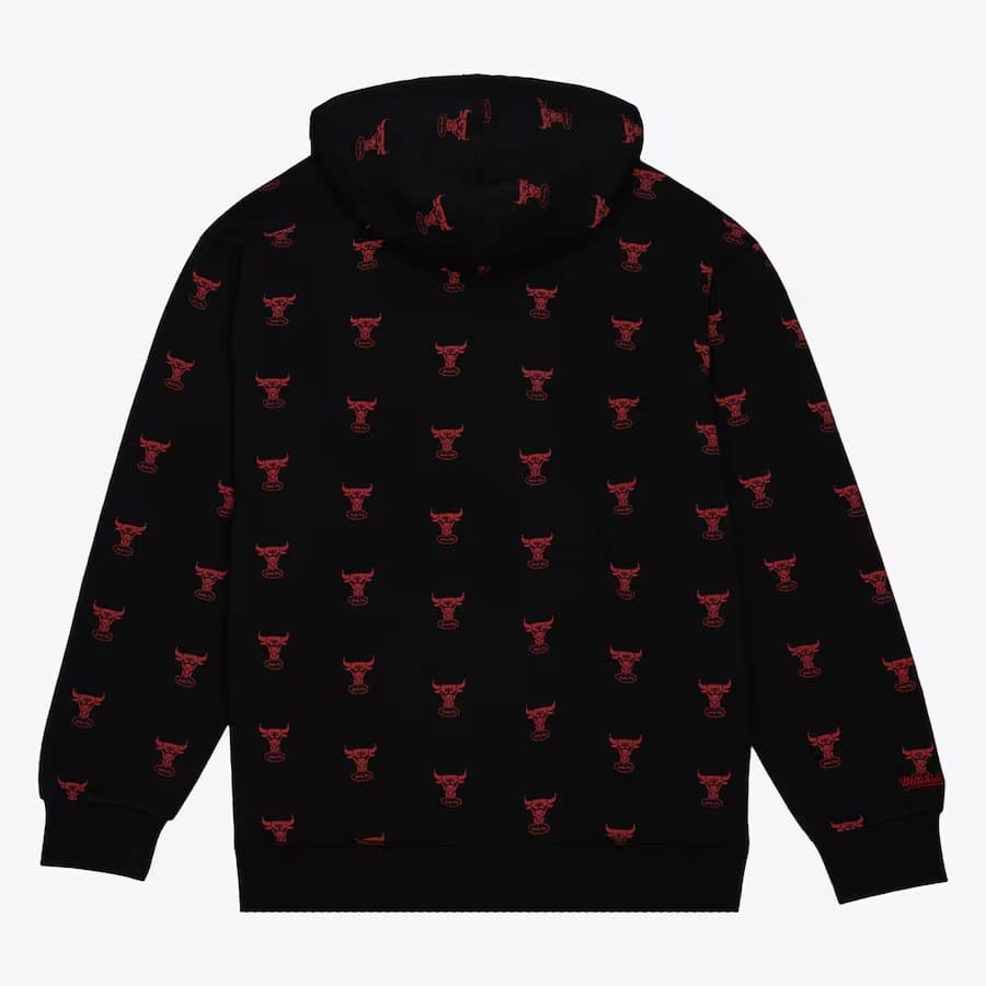 Худи Mitchell & Ness Black Chicago Bulls Allover Print Fleece Pullover Hoodie