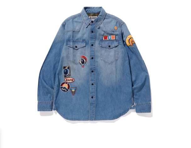 Рубашка BAPE Crazy Patch Denim Shirt Indigo