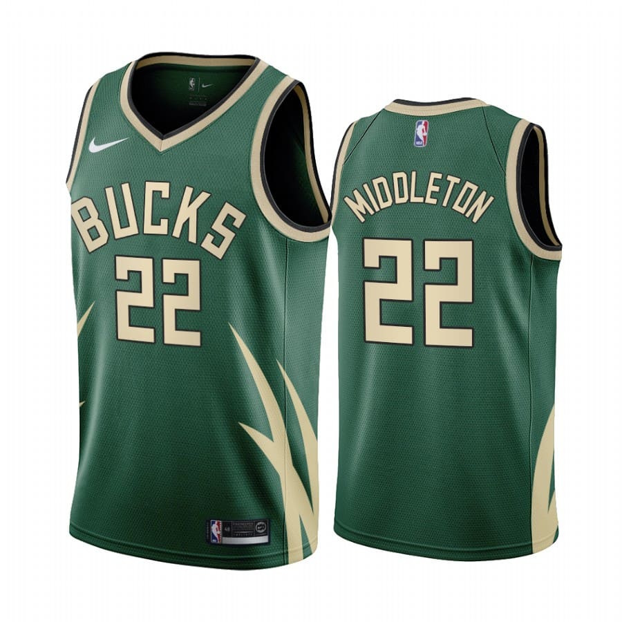 Баскетбольная джерси 2020-21 Milwaukee Bucks #22 Khris Middleton Earned Edition Green Swingman Jersey