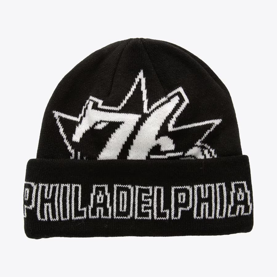 Шапка Mitchell & Ness Black Philadelphia 76ers Hardwood Classics K.O. Cuffed Knit Hat