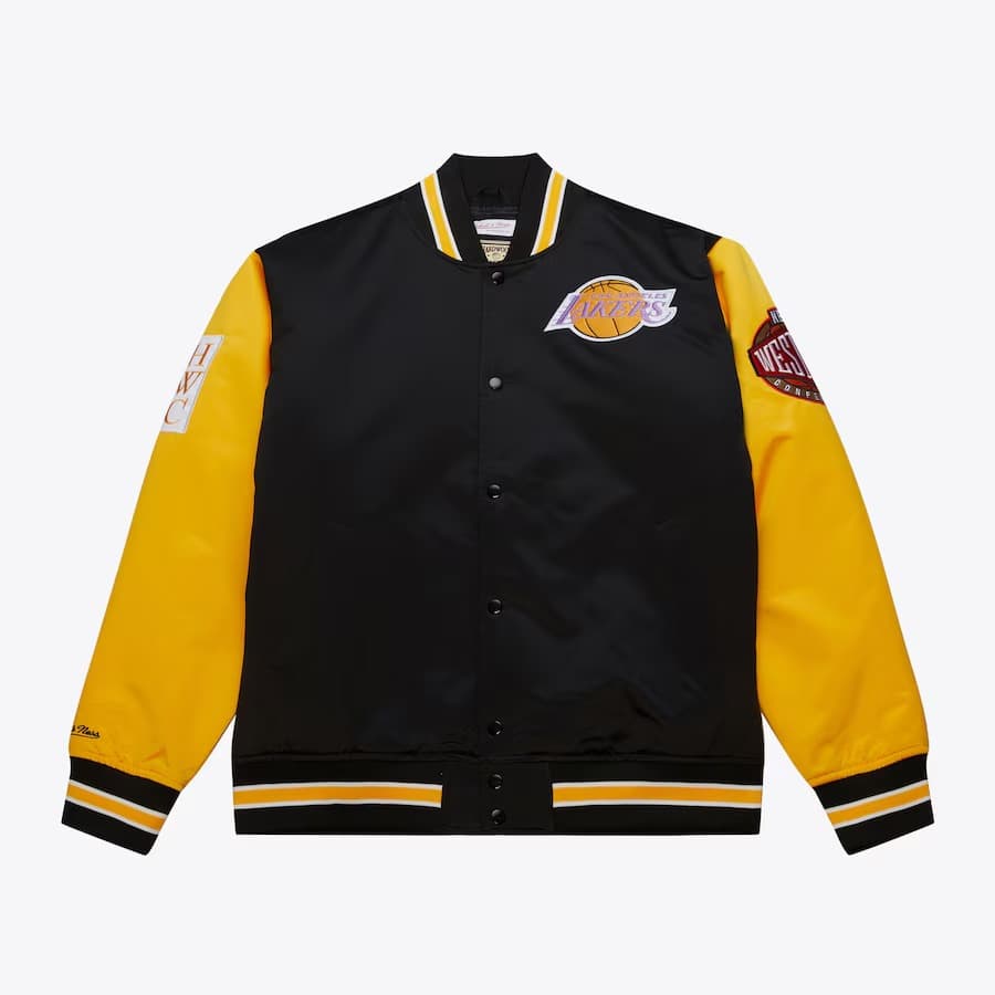 Бомбер Mitchell & Ness Black Los Angeles Lakers Primetime Vintage Satin Full-Snap Jacket