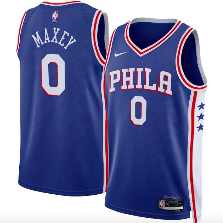 Баскетбольная джерси 2022-23 Philadelphia 76ers #0 Tyrese Maxey Swingman Icon Royal Jersey