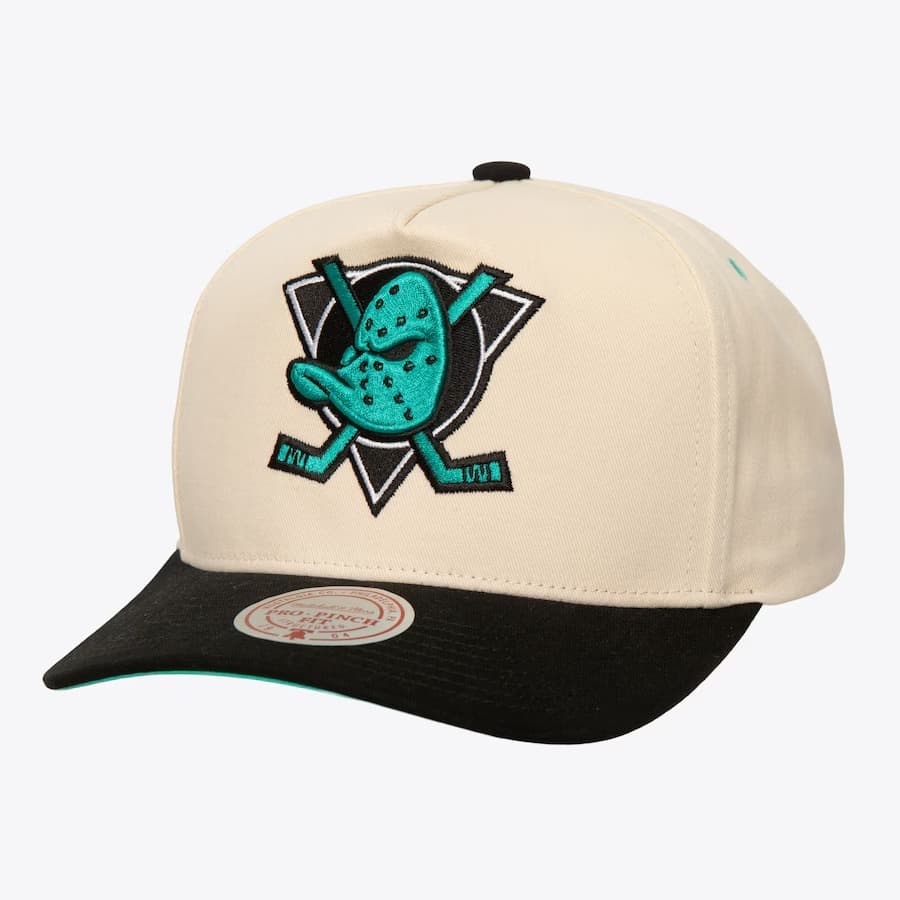 Бейсболка Mitchell & Ness Cream Anaheim Ducks Vintage Hockey Overspray Pro Crown Snapback Hat