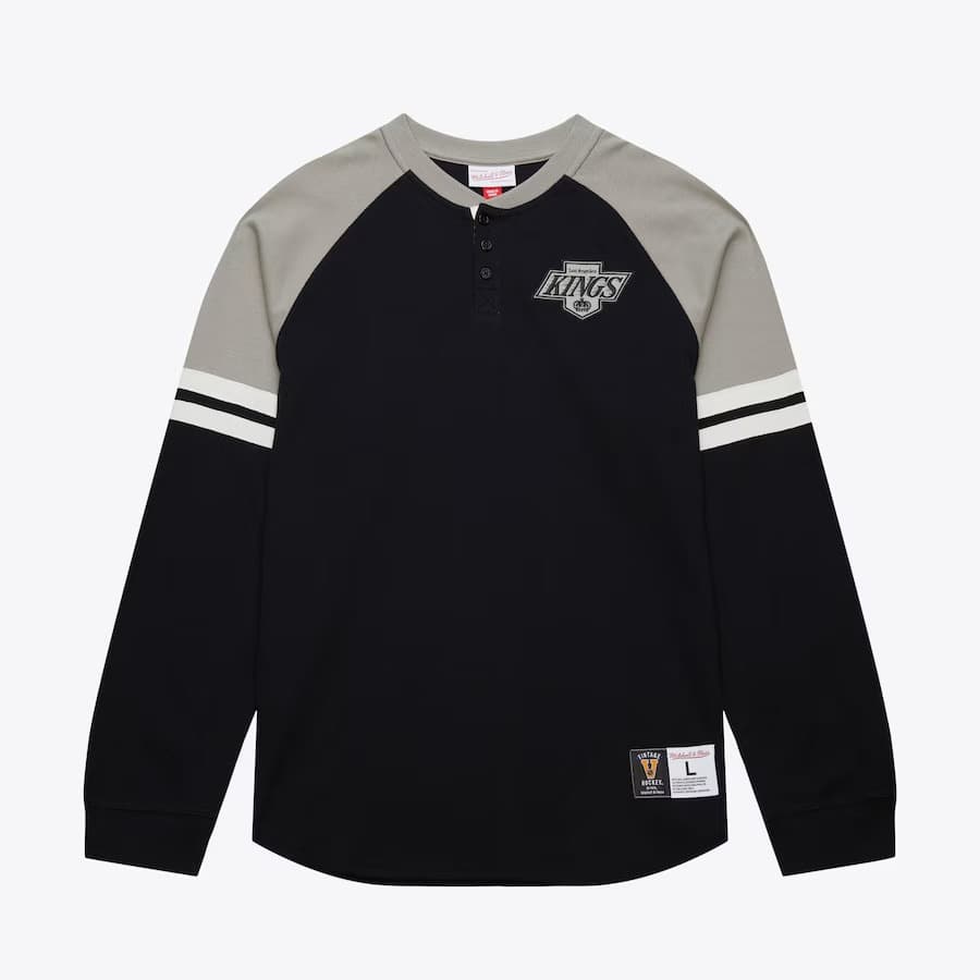 Лонгслив Mitchell & Ness Black Los Angeles Kings Vintage Logo Thermal Henley Top