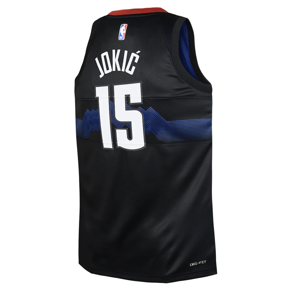 Баскетбольная джерси 2023-24 Denver Nuggets Nikola Jokić #15 Youth Swingman City Edition Black Jersey