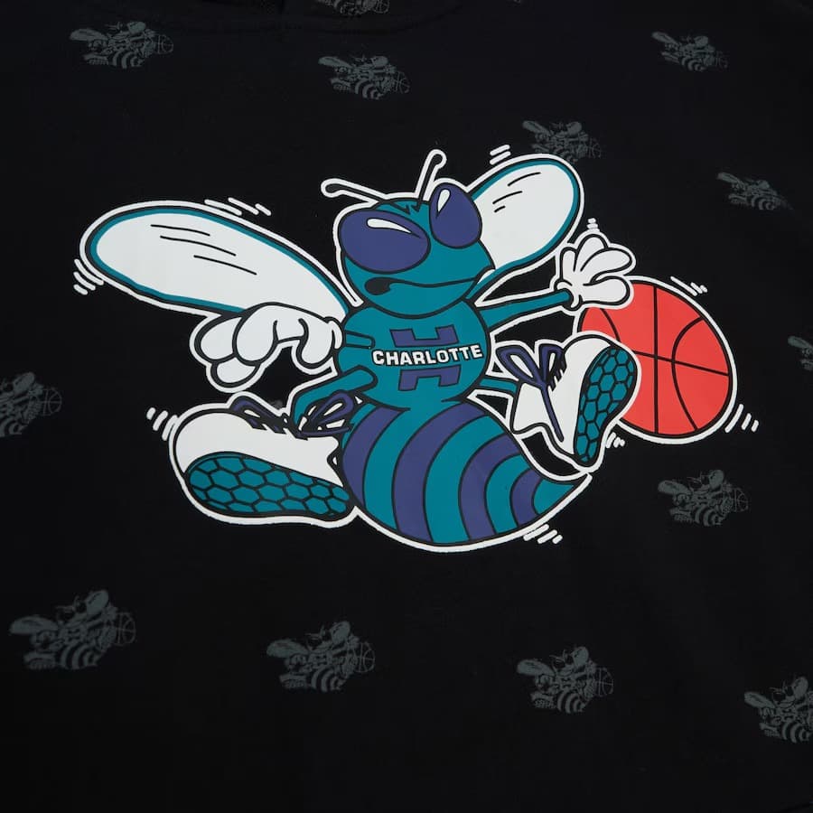 Худи Mitchell & Ness Black Charlotte Hornets Allover Print Fleece Pullover Hoodie