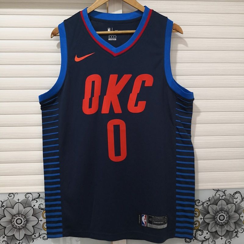 Баскетбольная джерси 2017-18 Russell Westbrook Oklahoma City Thunder #0 Statement Navy