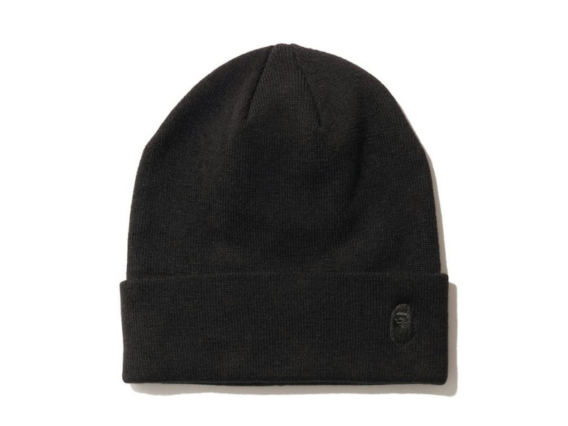 BAPE-Ape-Head-One-Point-Knit-Cap-Black-Black