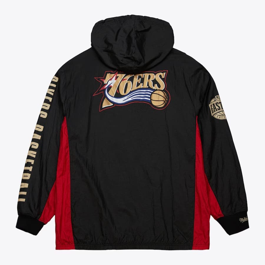Анорак Mitchell & Ness Black Philadelphia 76ers Team OG 2.0 Vintage Logo Anorak Quarter-Zip Hoodie Windbreaker Jacket