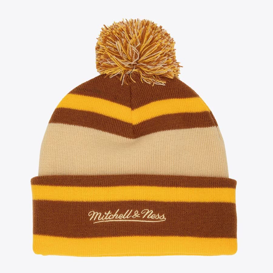 Шапка Mitchell & Ness Brown Boston Bruins 1930 Cuffed Knit Hat with Pom