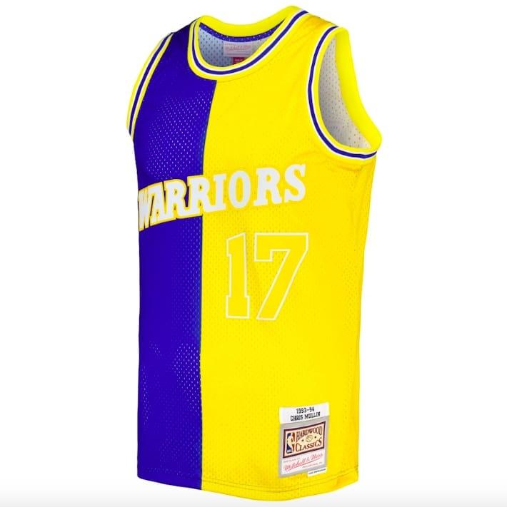 Баскетбольная джерси 1993-94 Golden State Warriors #17 Chris Mullin Mitchell & Ness Split Royal/Gold Jersey