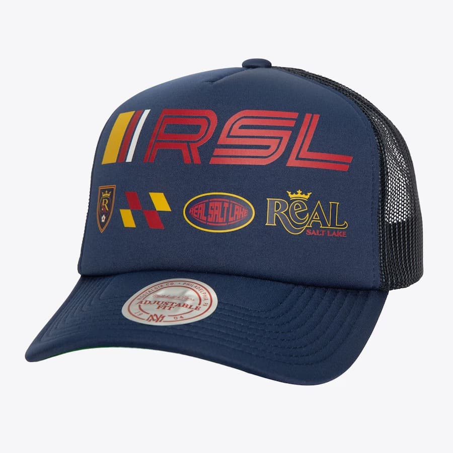 Бейсболка Mitchell & Ness Navy Real Salt Lake Speedway Trucker Snapback Hat