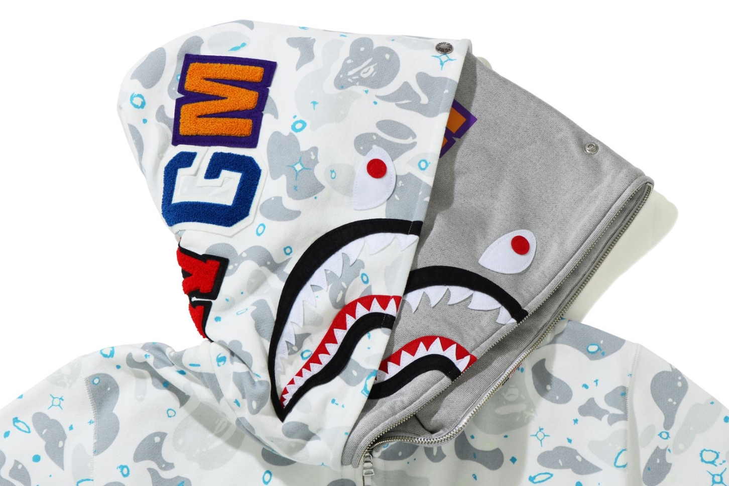 Худи BAPE Space Camo Shark Full Zip Double Hoodie White Multi