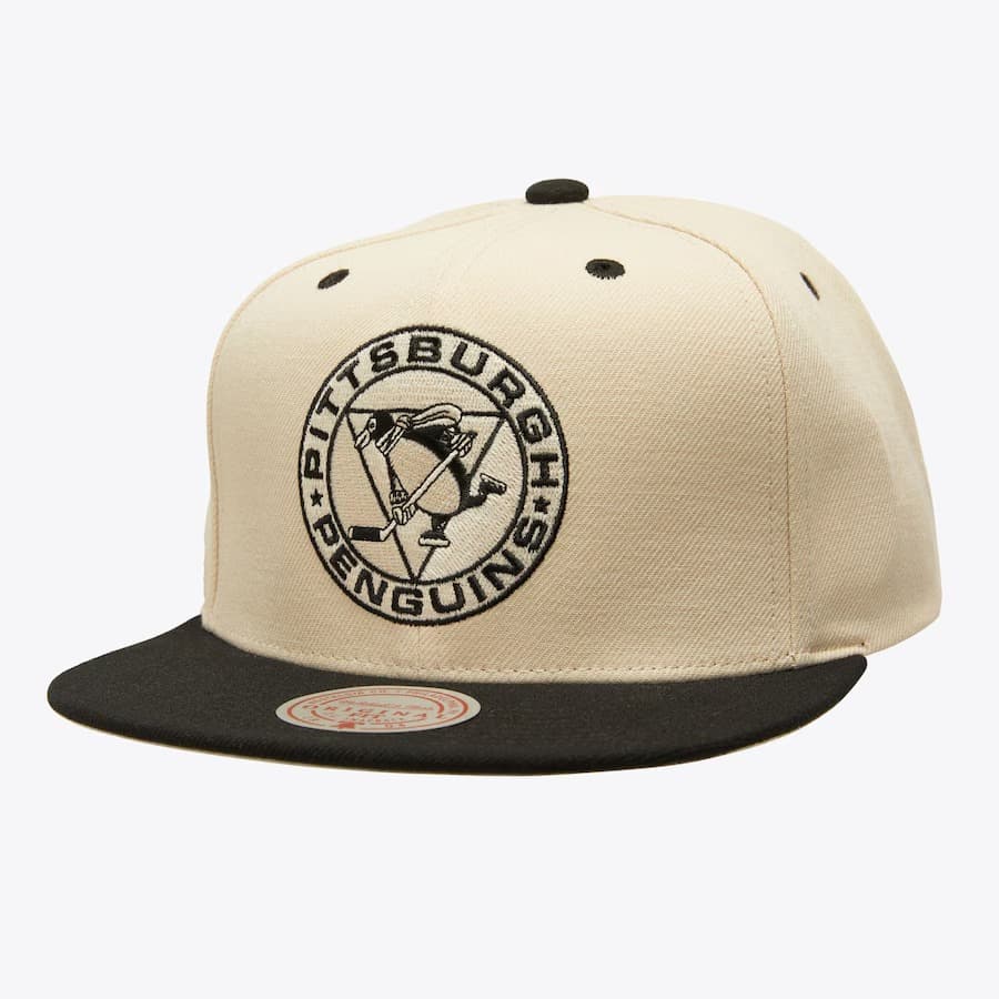 Бейсболка Mitchell & Ness Cream Black Pittsburgh Penguins Vintage Logo Snapback Hat