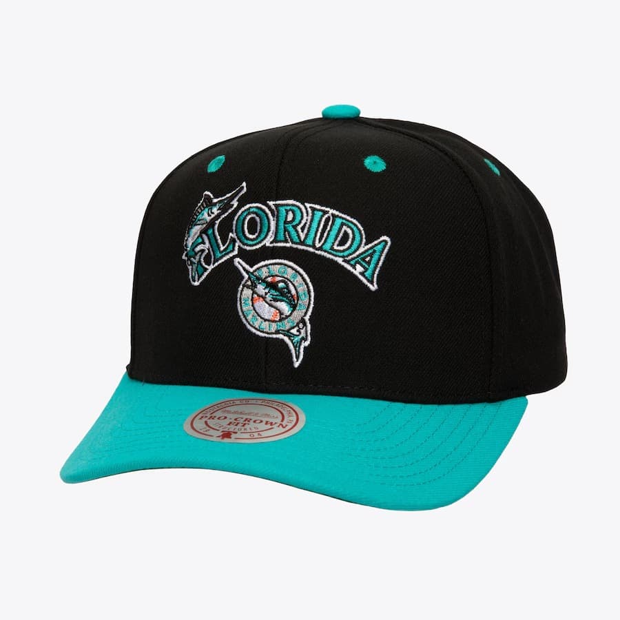 Бейсболка Mitchell & Ness Black Florida Marlins Cooperstown Collection All In 2.0 Pro Crown Snapback Hat