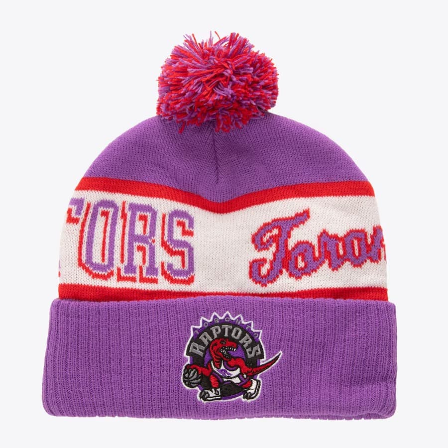 Шапка Mitchell & Ness Purple Toronto Raptors Hardwood Classics Block Sweep Cuffed Knit Hat with Pom