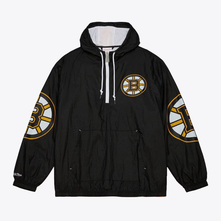 Анорак Mitchell & Ness Black Boston Bruins Team 2.0 Anorak Quarter-Zip Windbreaker Jacket