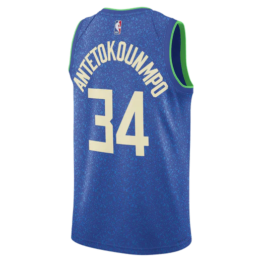 Баскетбольная джерси 2023-24 Milwaukee Bucks Giannis Antetokounmpo #34 Swingman City Edition Blue Jersey