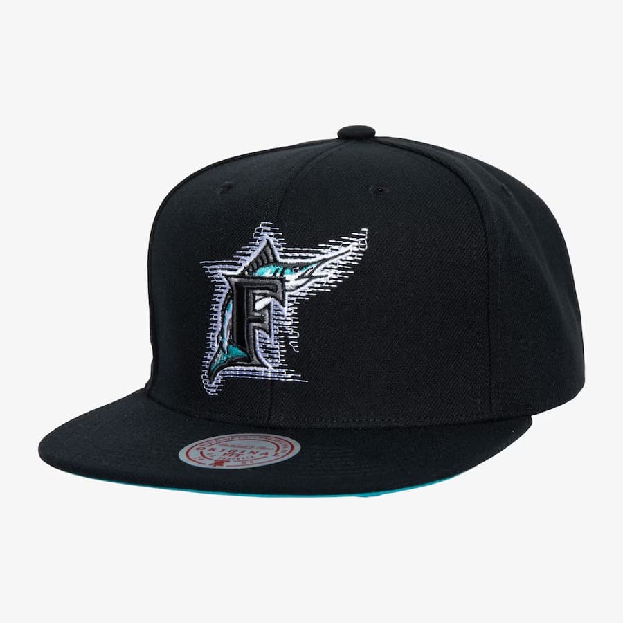 Бейсболка Mitchell & Ness Black Florida Marlins Cooperstown Collection Blurred Vision Snapback Hat