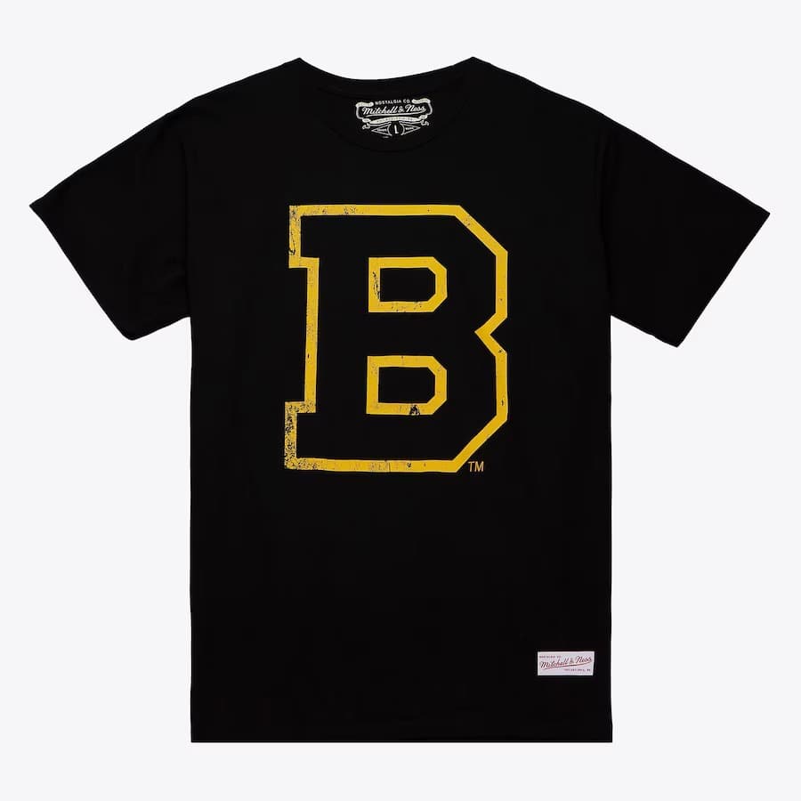 Футболка Mitchell & Ness Black Boston Bruins Distressed Logo T-Shirt