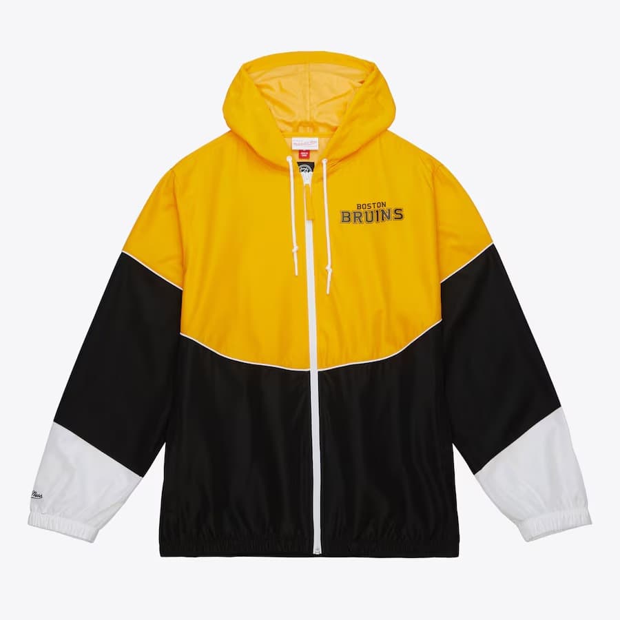 Ветровка с капюшоном Mitchell & Ness Black Boston Bruins Home Team Lightweight Full-Zip Windbreaker Jacket