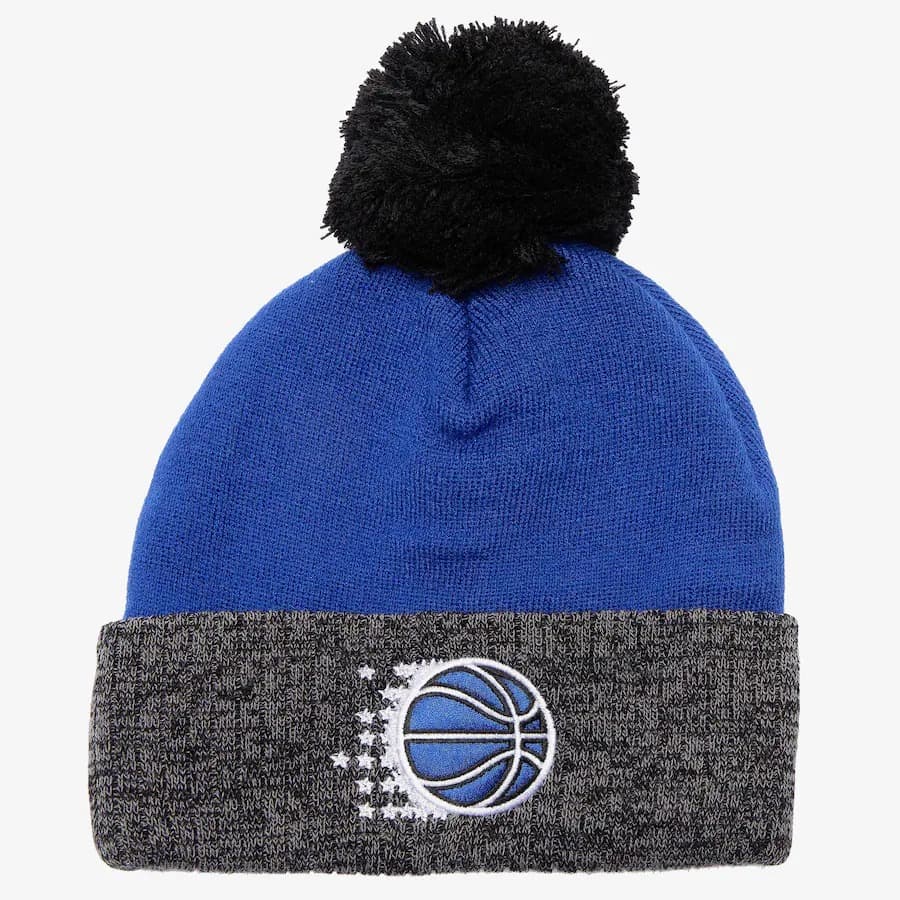 Шапка Mitchell & Ness Blue Silver Orlando Magic Hardwood Classics Two-Tone Cuffed Knit Hat with Pom