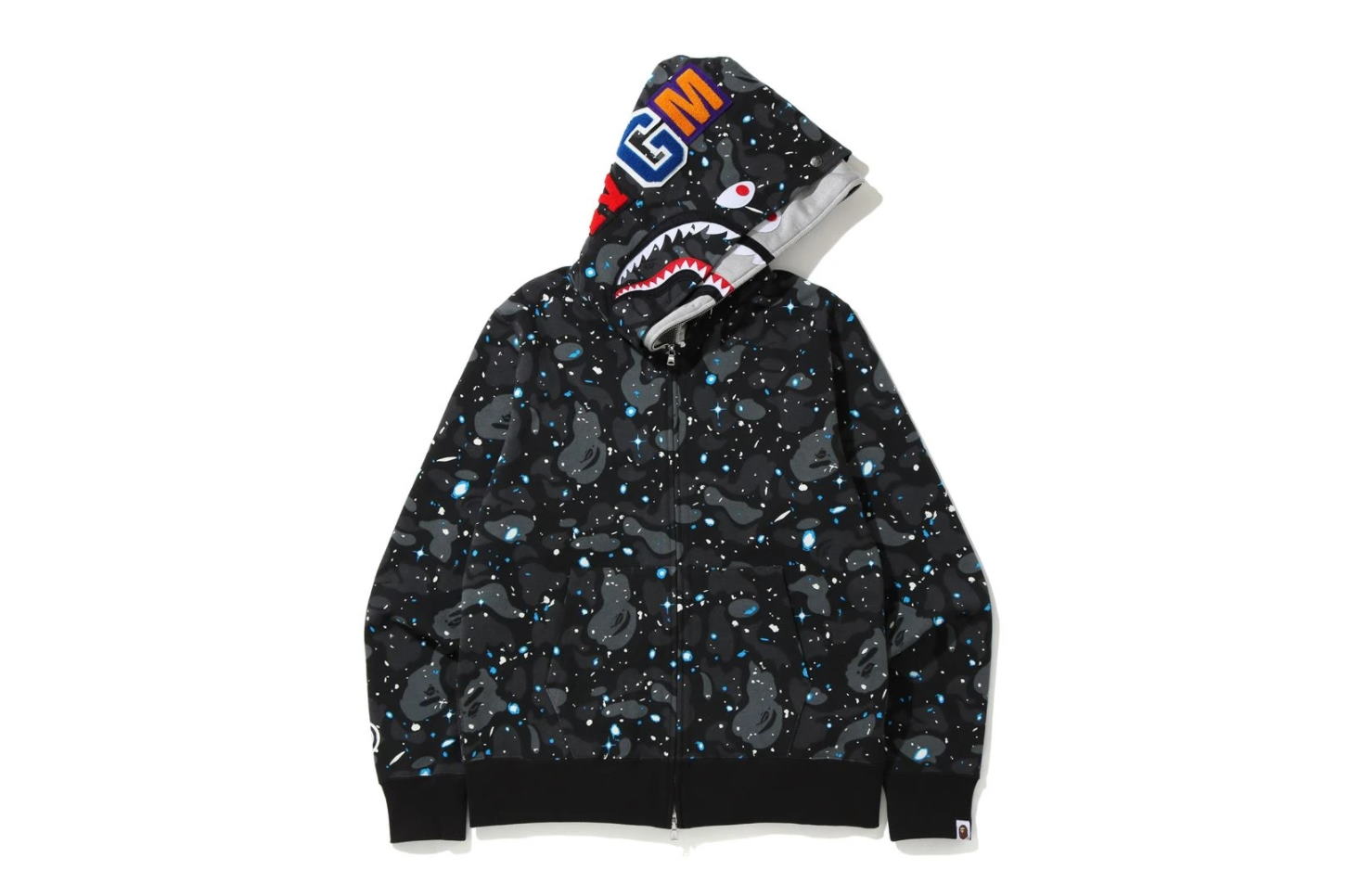 Худи BAPE Space Camo Shark Full Zip Double Hoodie Black Multi