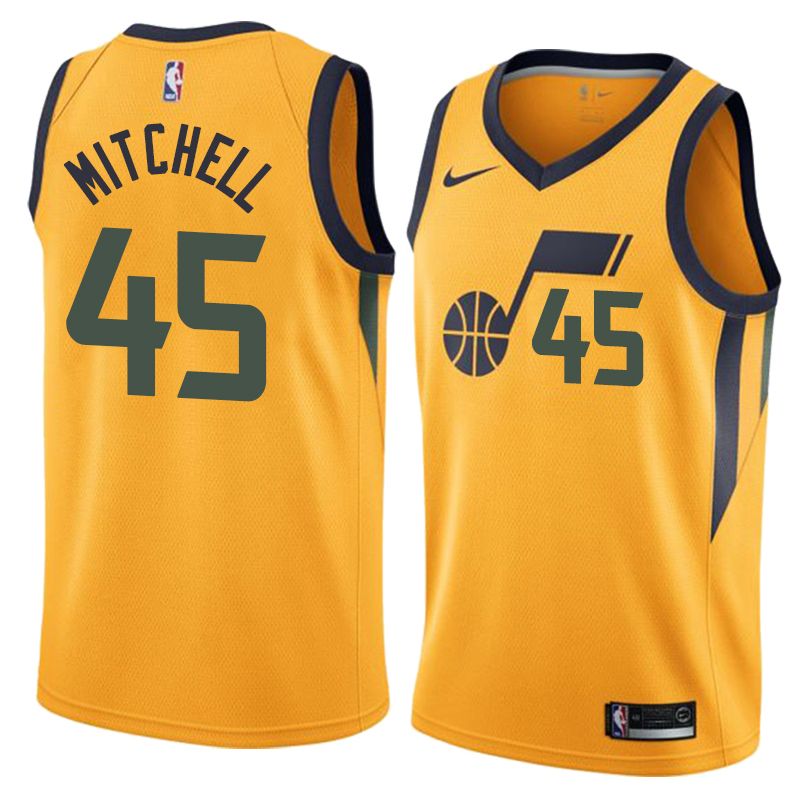Баскетбольная джерси 2017-18 Donovan Mitchell Utah Jazz #45 Statement Gold