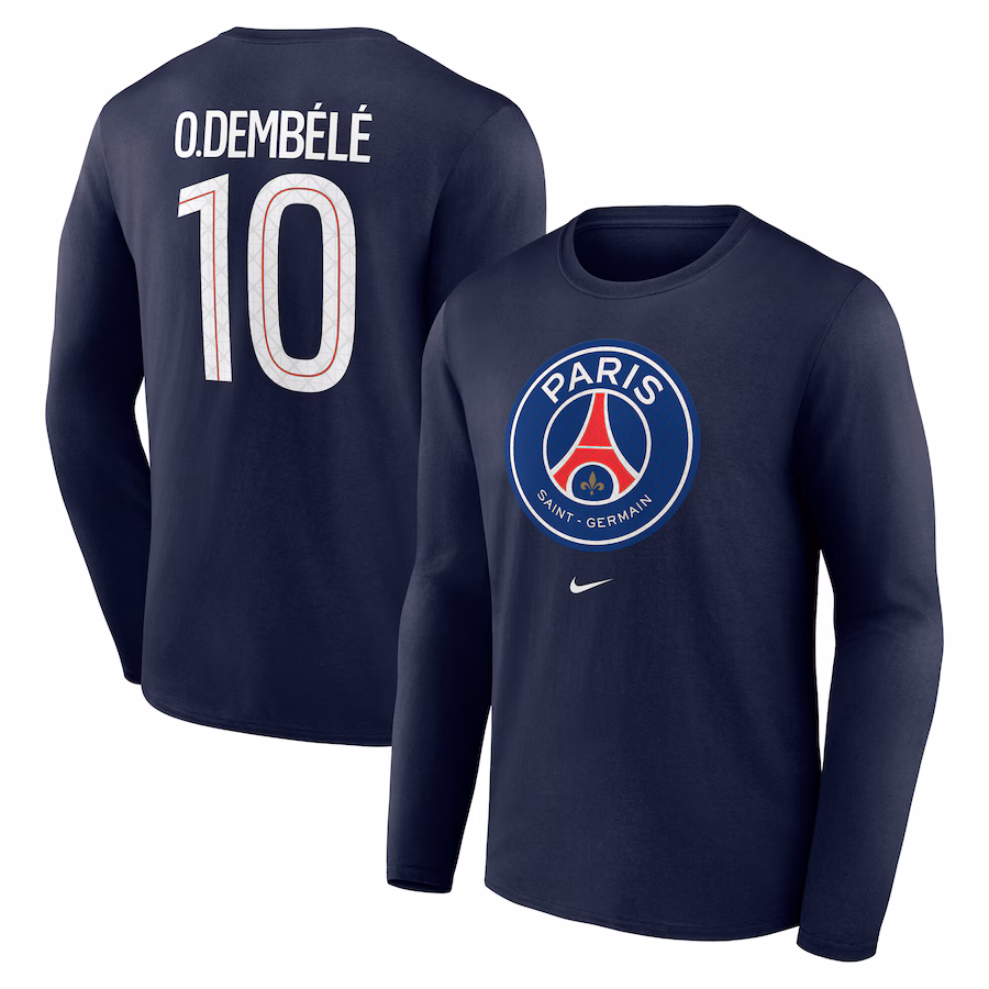 Футбольный лонгслив PSG Nike O. Dembélé 10 Graphic Long Sleeve T-Shirt - Navy - Mens