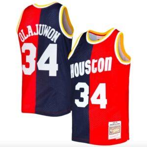 1993-94-Houston-Rockets-34-Hakeem-Olajuwon-Mitchell-Ness-Split-NavyRed-Jersey-1-300x300