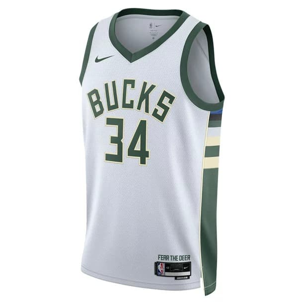 Баскетбольная джерси 2023-24 Milwaukee Bucks Giannis Antetokounmpo #34 Swingman Association Edition White Jersey