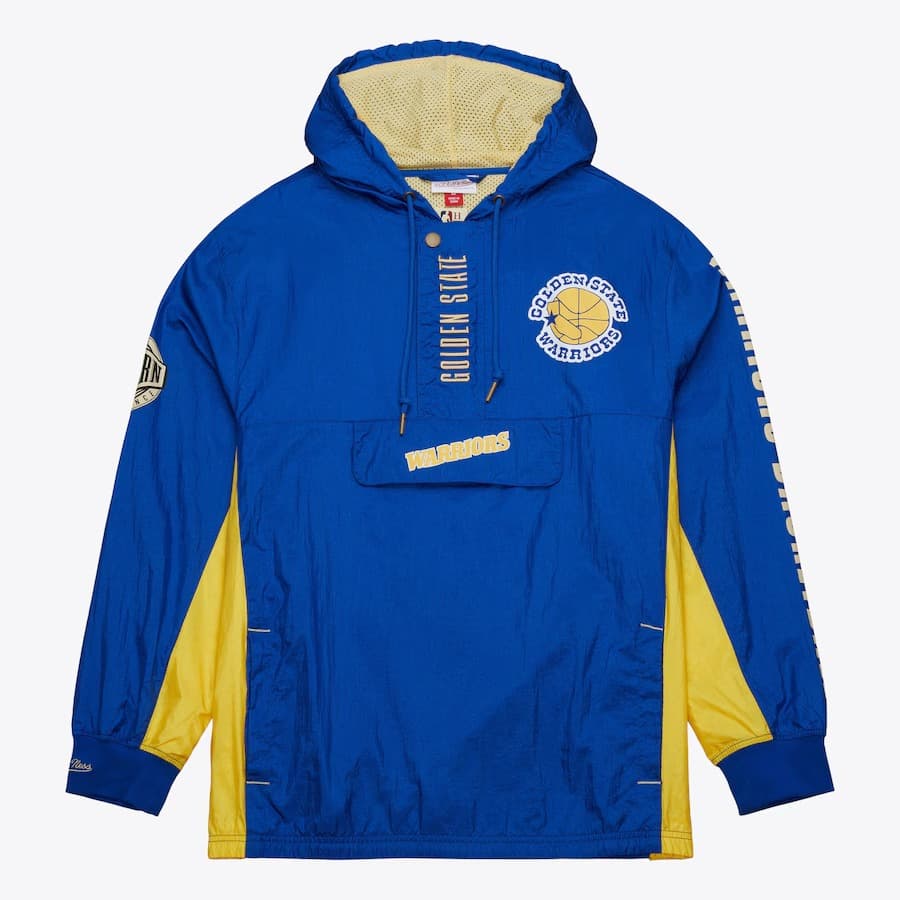 Анорак Mitchell & Ness Royal Golden State Warriors Team OG 2.0 Vintage Logo Anorak Quarter-Zip Hoodie Windbreaker Jacket