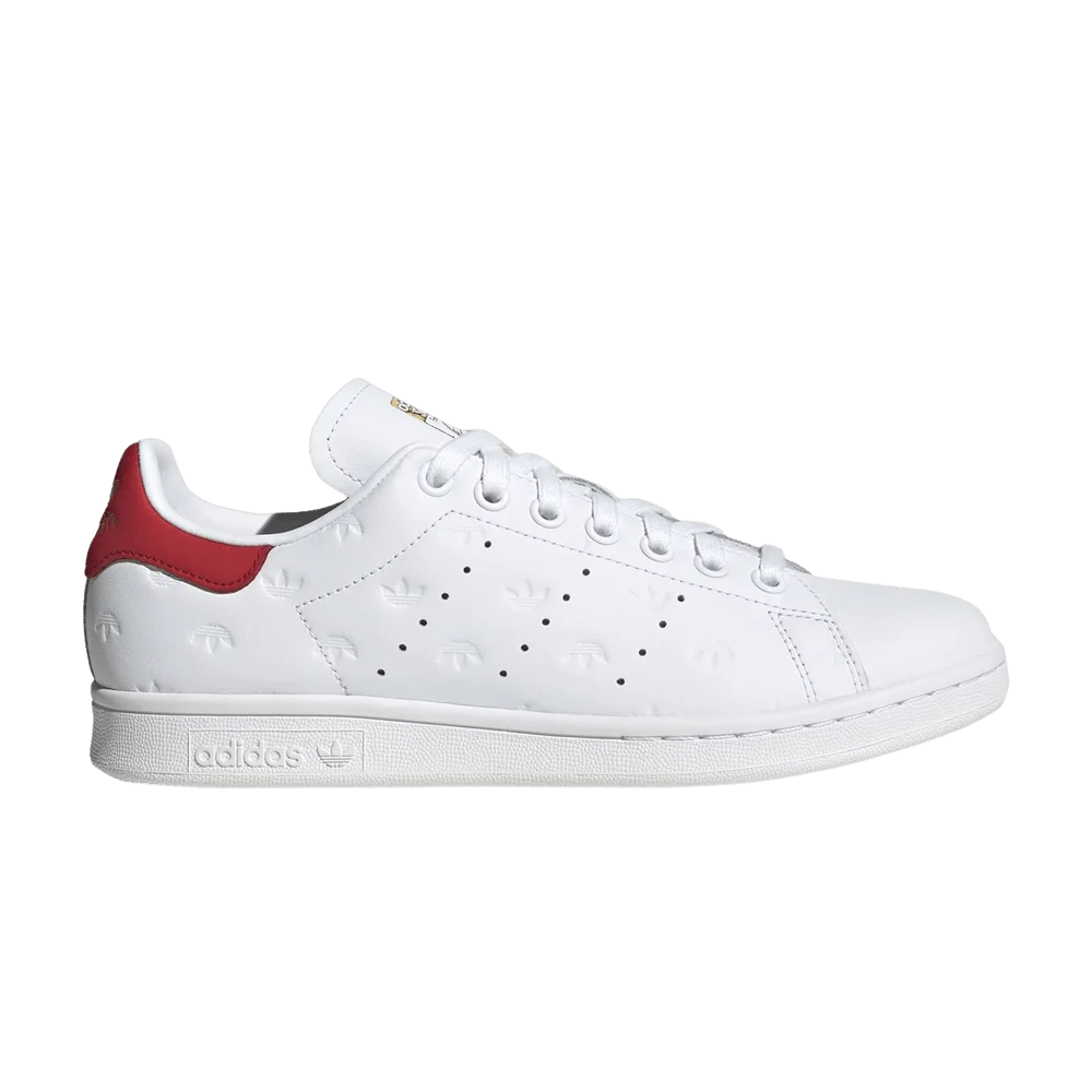 Krossovki-Adidas-Wmns-Stan-Smith-Allover-Debossed-Trefoils-White-Scarlet