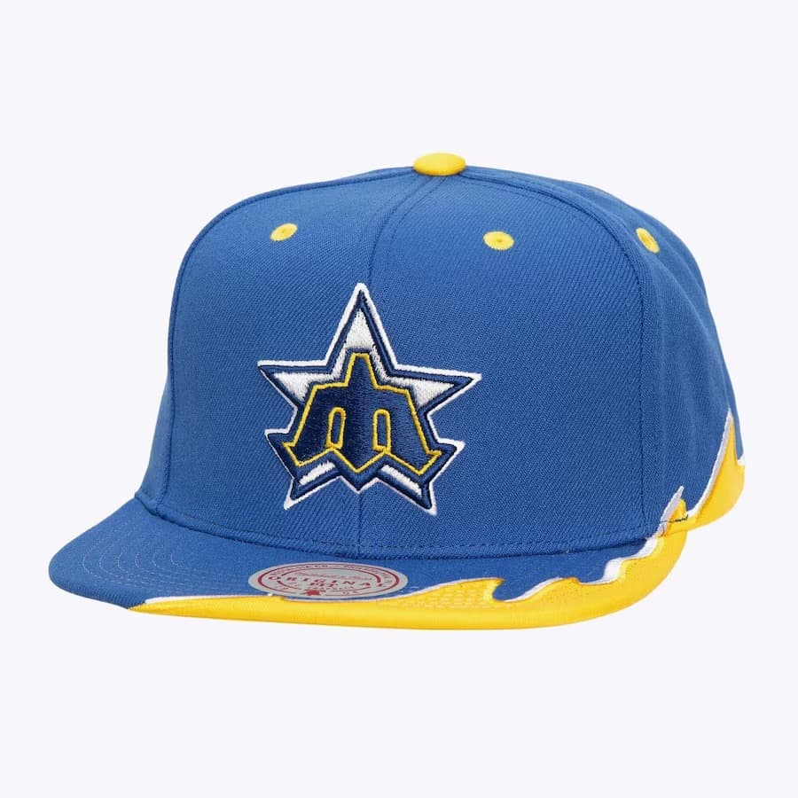 Бейсболка Mitchell & Ness Royal Seattle Mariners Cooperstown Collection Rising Tide OG Snapback Hat