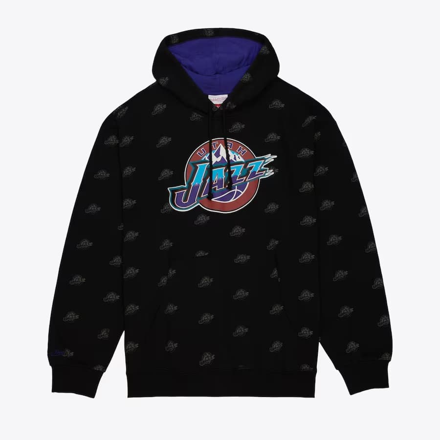 Худи Mitchell & Ness Black Utah Jazz Allover Print Fleece Pullover Hoodie