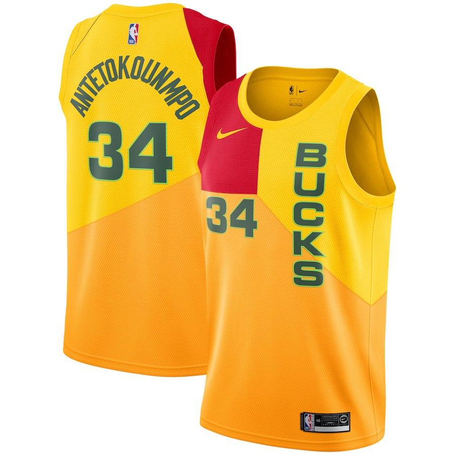 Баскетбольная джерси 2018-19 Antetokounmpo Bucks #34 City Yellow