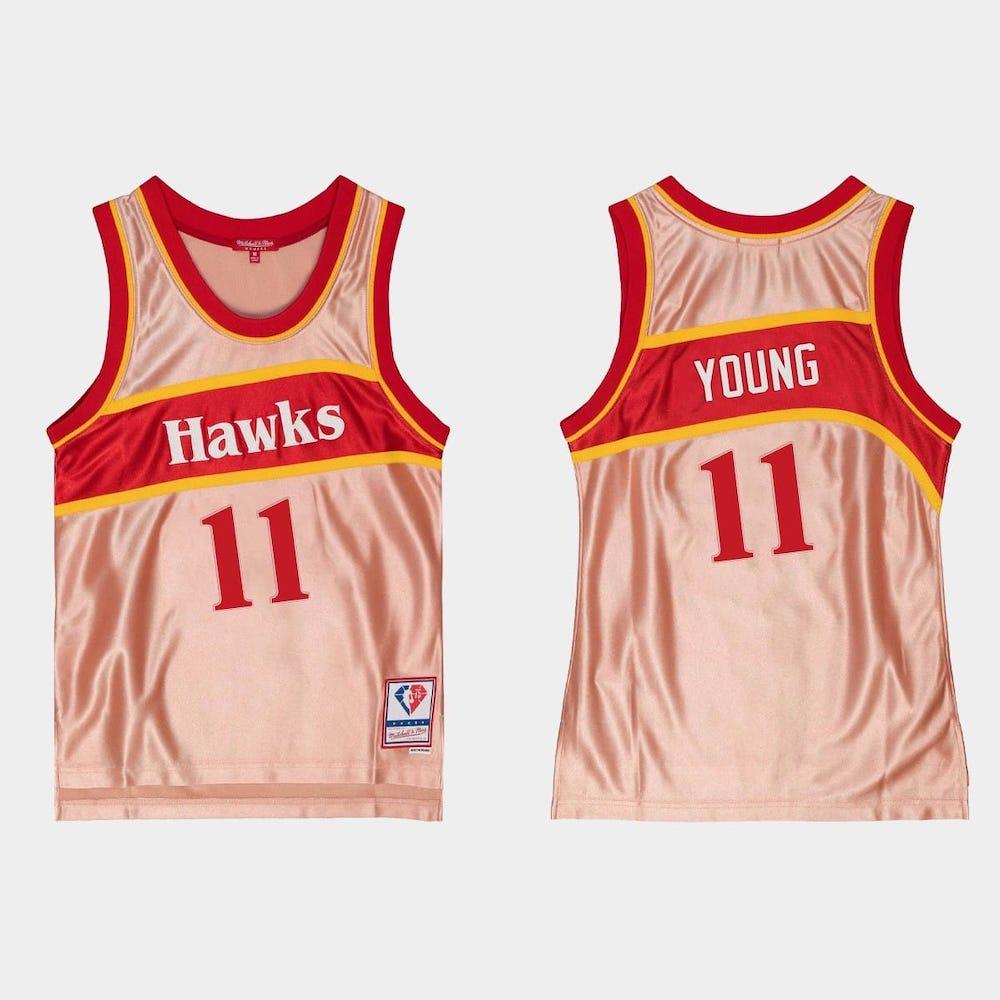 Баскетбольная джерси Atlanta Hawks #11 Trae Young 75th Anniversary Rose Gold Jersey