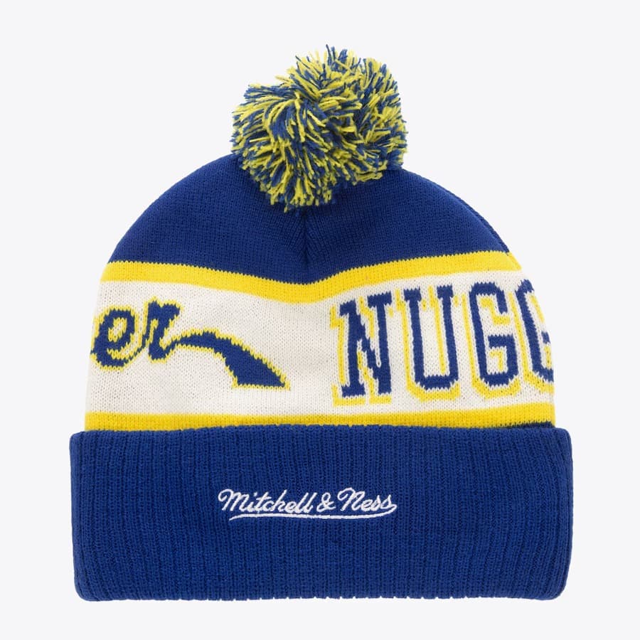 Шапка Mitchell & Ness Blue Denver Nuggets Hardwood Classics Block Sweep Cuffed Knit Hat with Pom