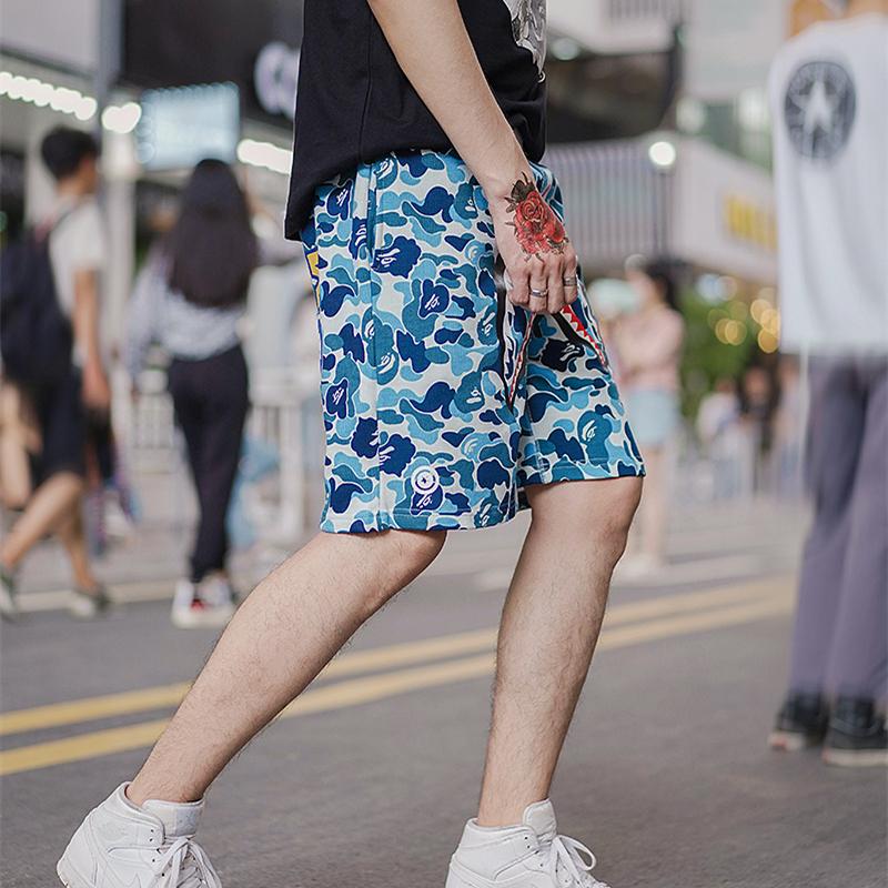 Спортивные шорты BAPE ABC Camo WGM Print Shark Sweatshorts Light Blue