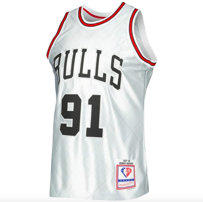Баскетбольная джерси 1997-98 Chicago Bulls #91 Dennis Rodman Hardwood Classics 75th Anniversary Platinum Jersey