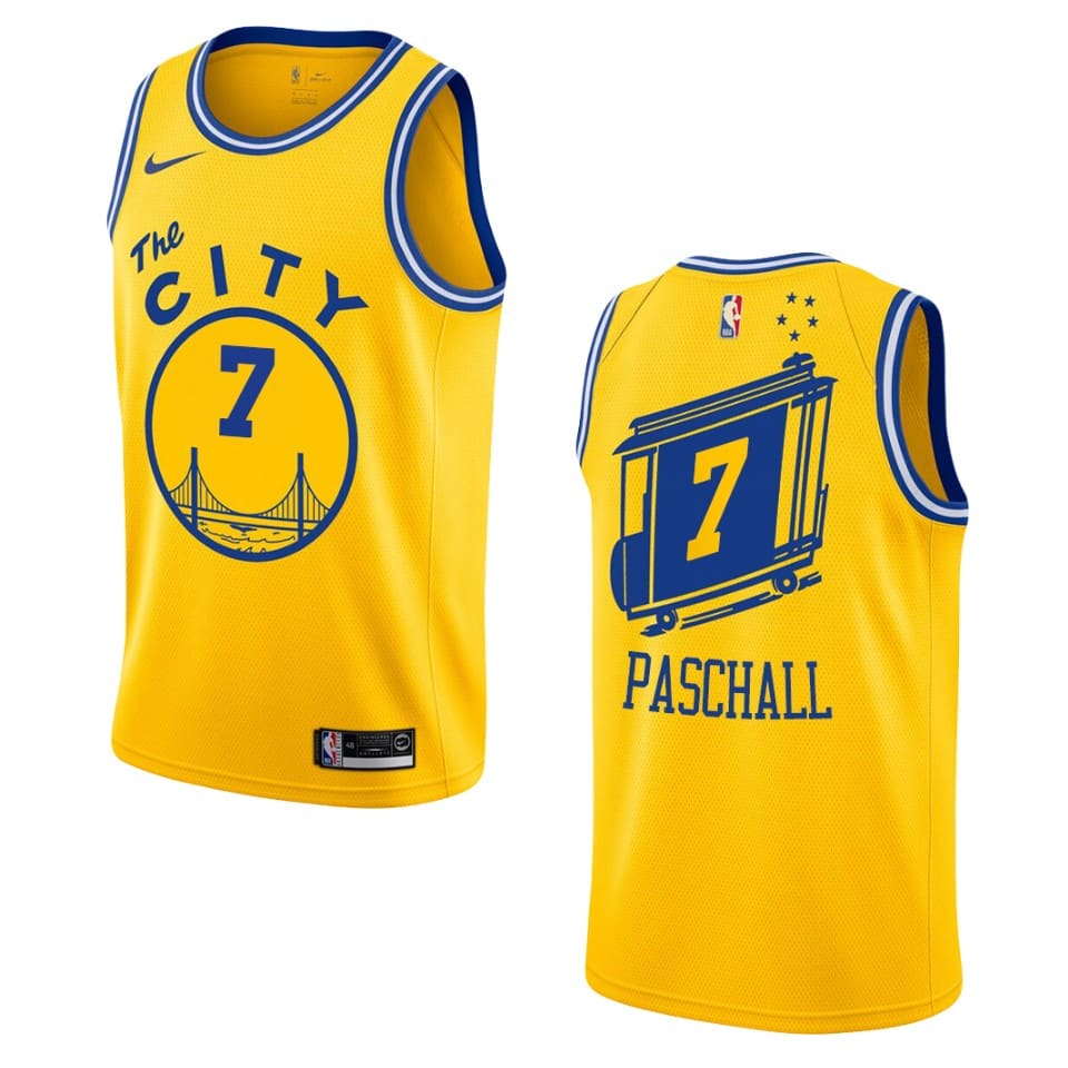 Баскетбольная джерси 2019-20 Warriors #7 Eric Paschall Hardwood Classics Swingman Gold Jersey