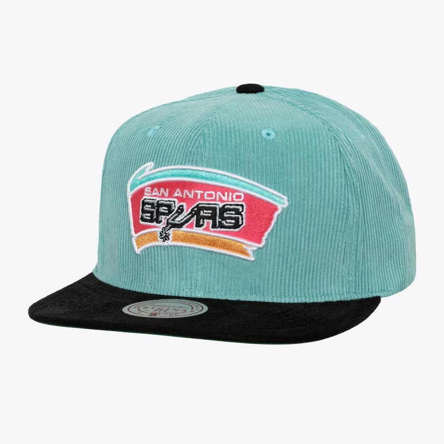 Mitchell-Ness-Turquoise-Black-San-Antonio-Spurs-Hardwood-Classics-Sueduroy-Snapback-Hat